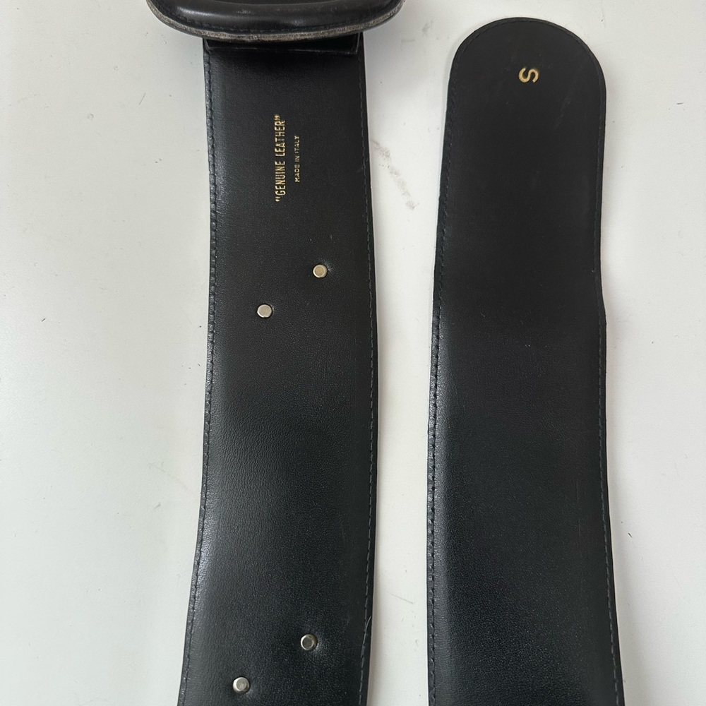 Vintage Paloma Picasso Black Leather Wide Waist Belt Gold Tone X Hardware Size S - Picture 7 of 11